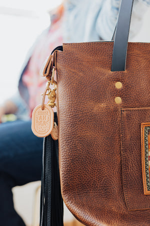 Zippered Belle Tote - Rustic Brown With Tooled Aztec