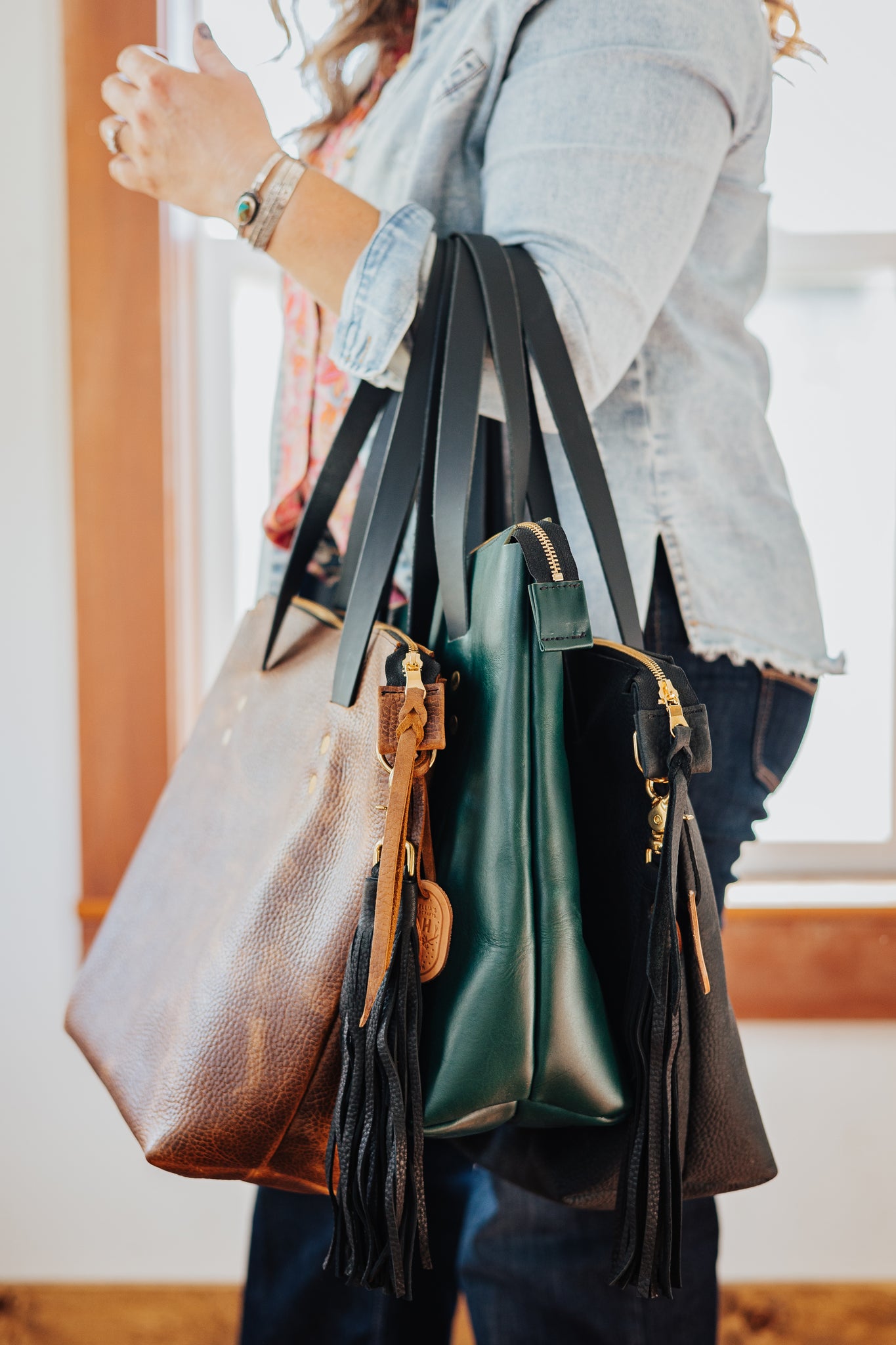 Zippered Belle Tote - Hunter Green