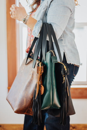 Zippered Belle Tote - Green with Tooled patch