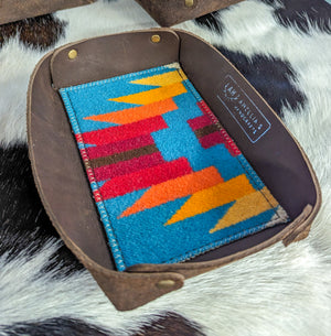 Leather Valet Tray - Turquoise and Red Aztec