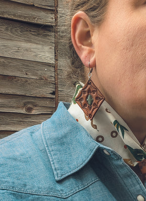 Leather earrings Diamond w/ Turquoise