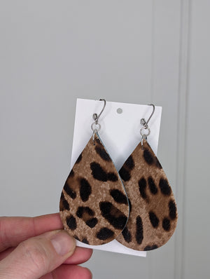 Leather earrings - Hair on Hide leopard