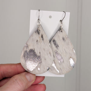 Leather earrings - Hair on Hide Silver