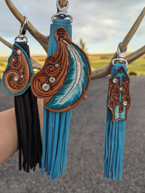 Tooled Leather tassel Feather