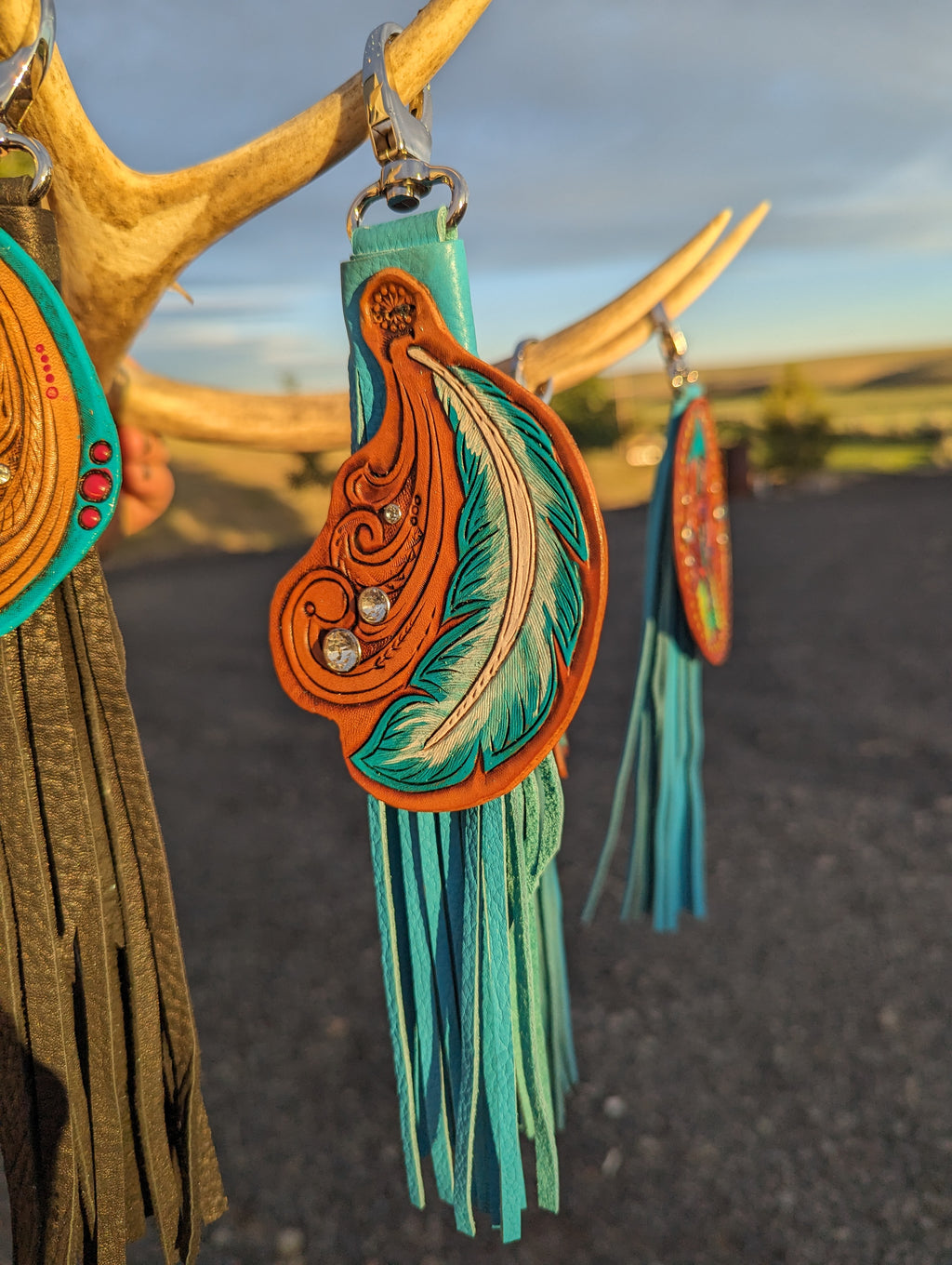 Tooled Leather tassel Feather